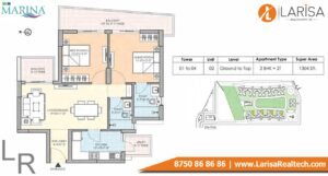 M3M The Marina Floor Plan 2 BHK