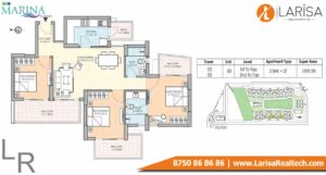 M3M The Marina Floor Plan 3 BHK 1