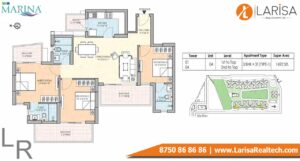 M3M The Marina Floor Plan 3 BHK 2