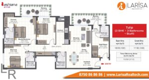Ashiana Anmol Floor Plan 3bhk + Staff