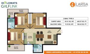 Diplomats Golf Link Floor Plan 3BHK TYPE 2
