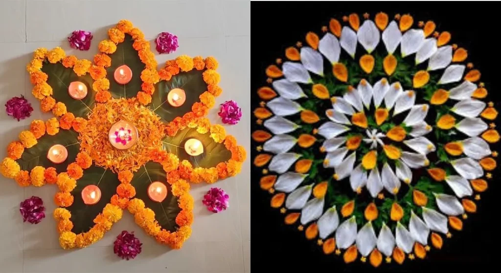 Simple and easy rangoli with mango leaves