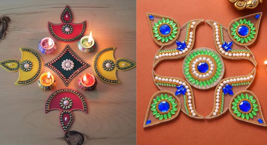 Simple Rangoli Designs with Diyas