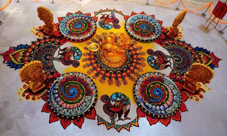 decoration ideas for krishna janmashtami with Rangoli
