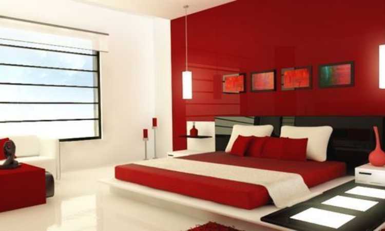 Maroon and White two colour combination for bedroom walls